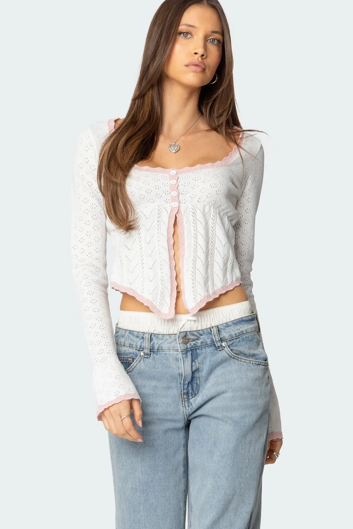 Abbie Split Front Pointelle Top