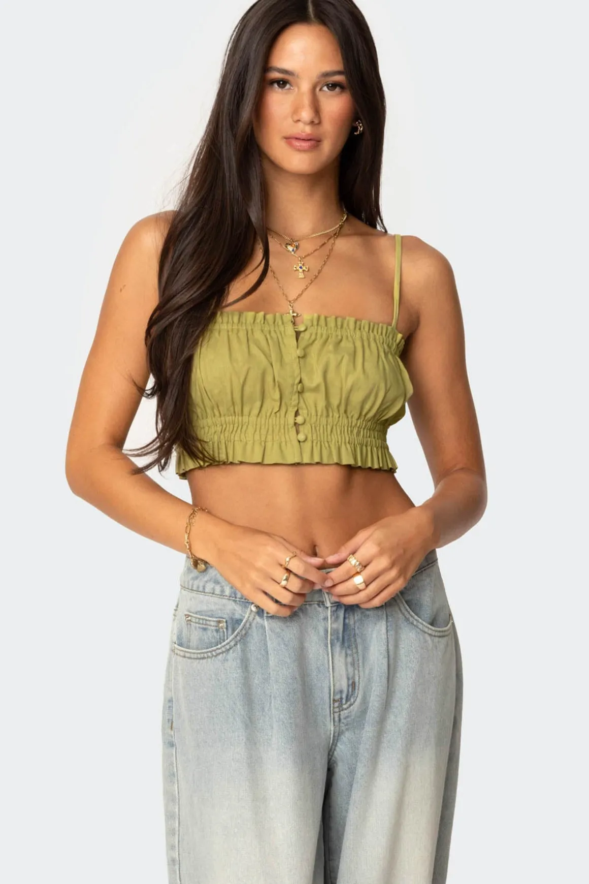 Alda Cropped Button Front Top