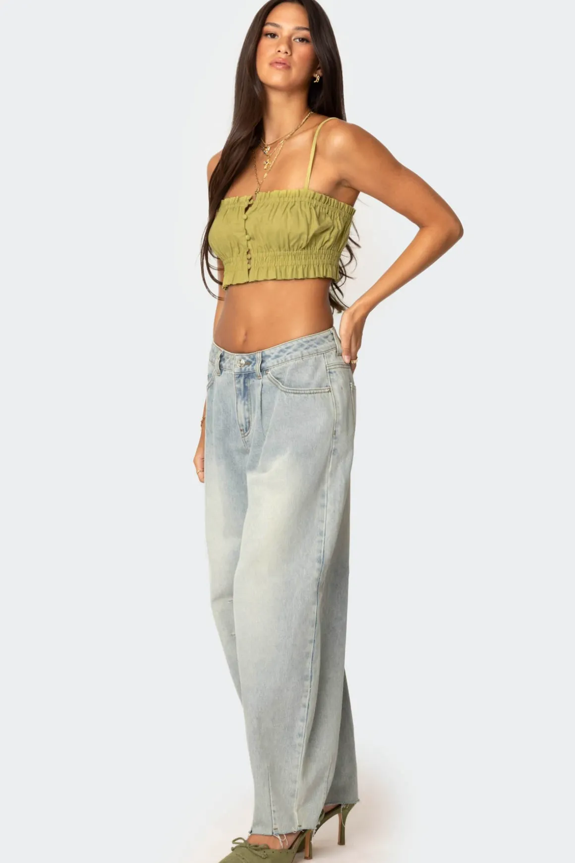Alda Cropped Button Front Top