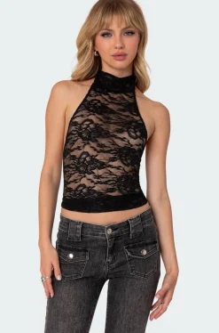 Alena High Neck Sheer Lace Top