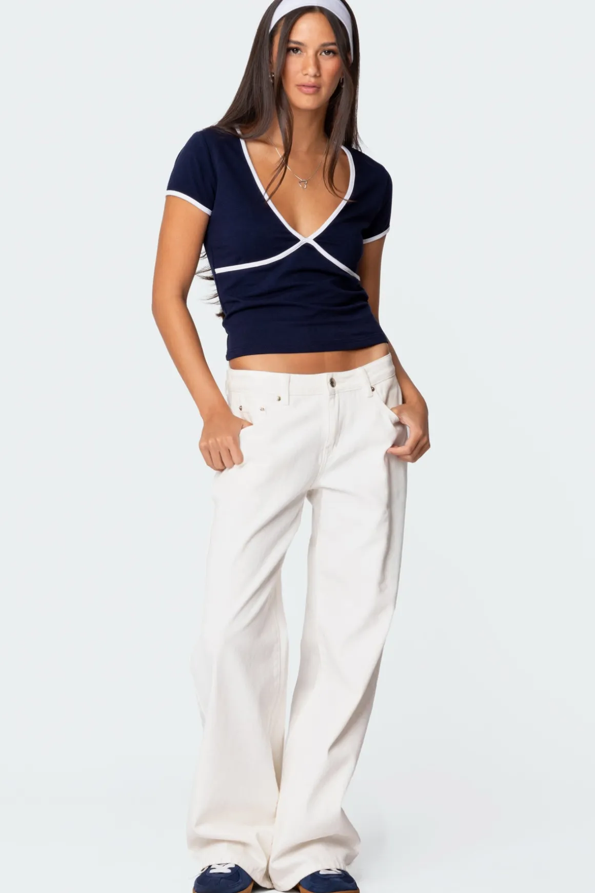 Alicia Contrast V Neck Top
