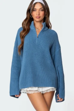 Amour High Neck Oversized Zip Sweater