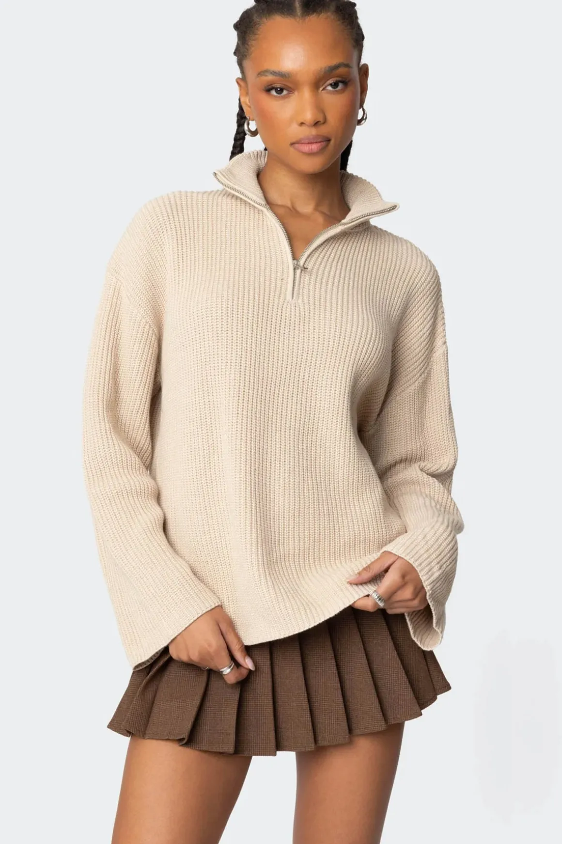 Amour High Neck Oversized Zip Sweater