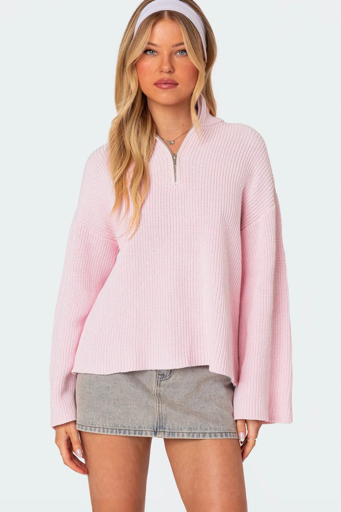 Amour High Neck Oversized Zip Sweater