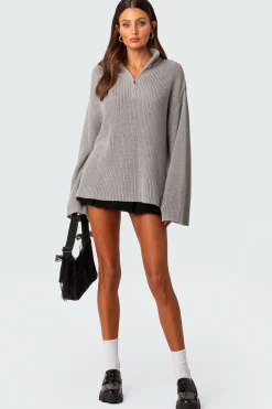 Amour High Neck Oversized Zip Sweater