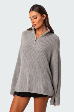 Amour High Neck Oversized Zip Sweater