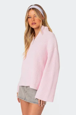 Amour High Neck Oversized Zip Sweater