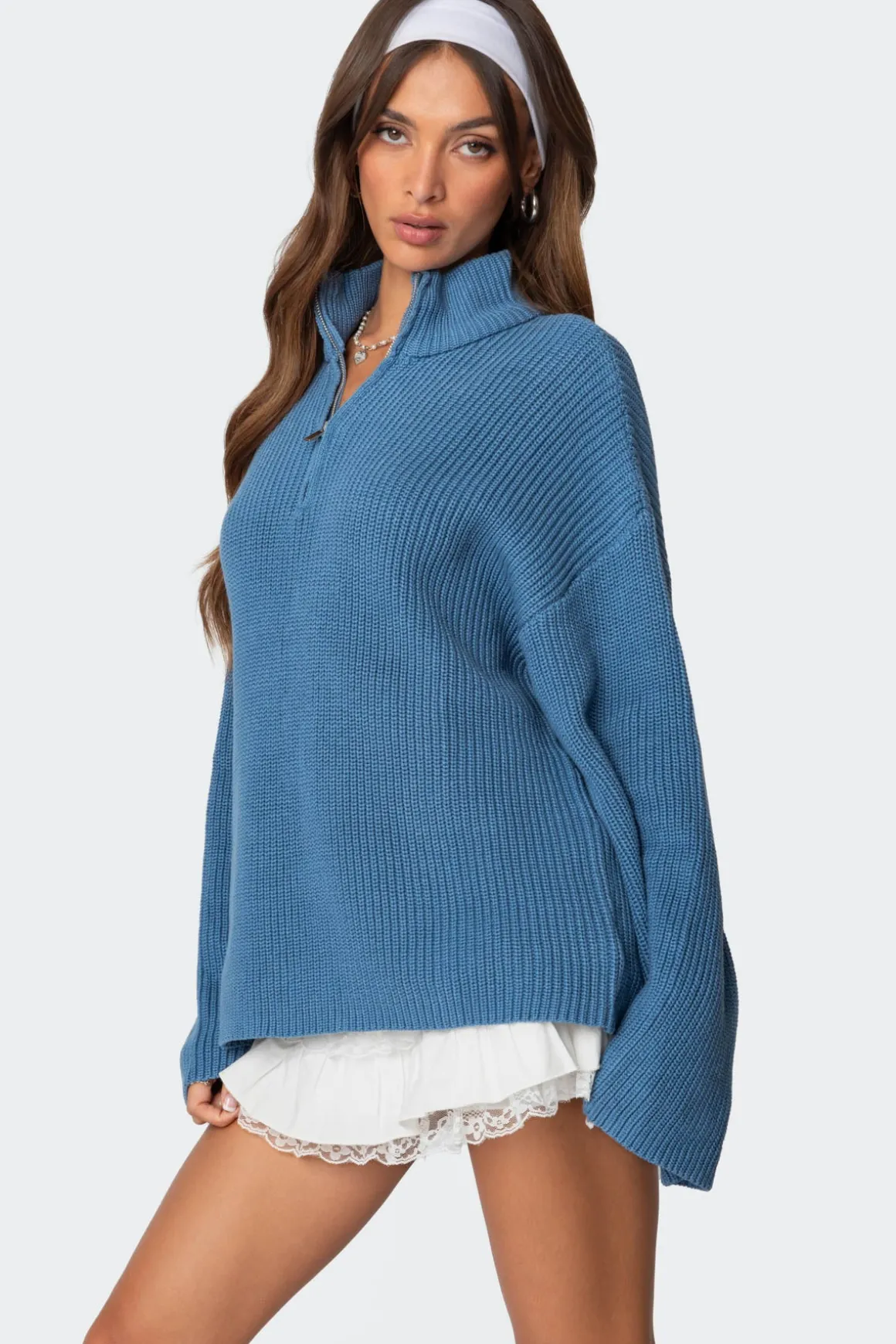 Amour High Neck Oversized Zip Sweater