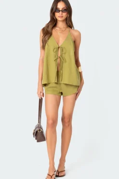 Arden Linen Look Tie Front Top