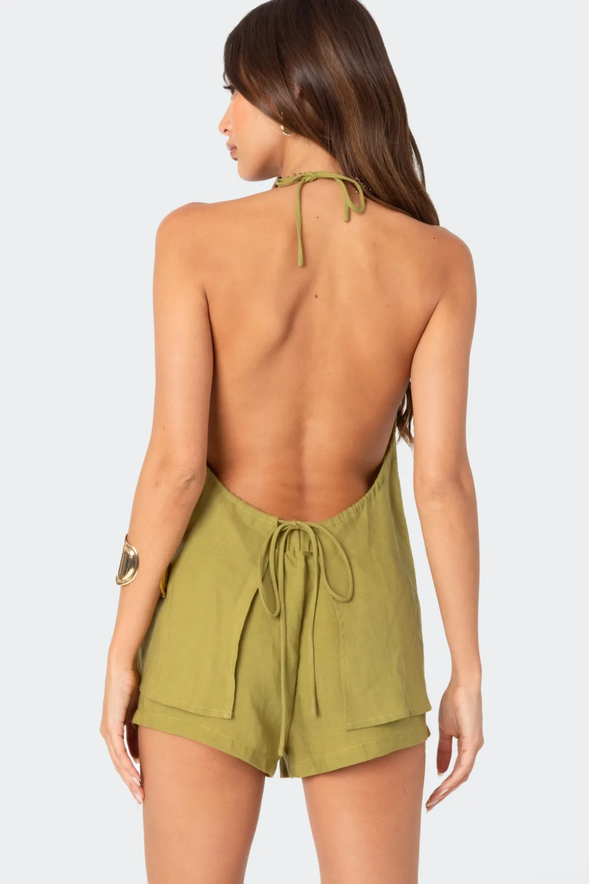 Arden Linen Look Tie Front Top