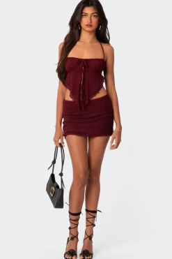 Ariyah Open Tie Back Ruffle Mesh Top