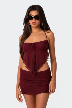 Ariyah Open Tie Back Ruffle Mesh Top