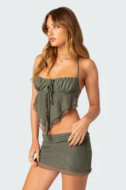 Ariyah Open Tie Back Ruffle Mesh Top