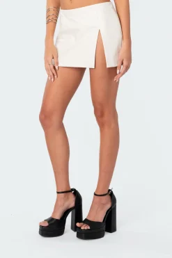 Armina Low Rise Faux Leather Slitted Mini Skirt