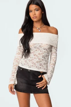 Ashley Off Shoulder Sheer Lace Top
