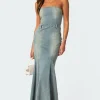 Astoria Slitted Denim Maxi Dress