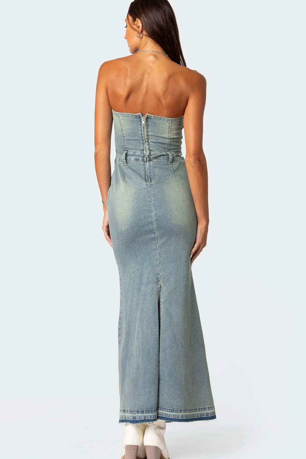 Astoria Slitted Denim Maxi Dress