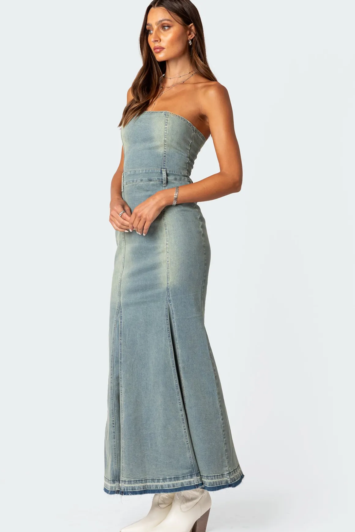 Astoria Slitted Denim Maxi Dress