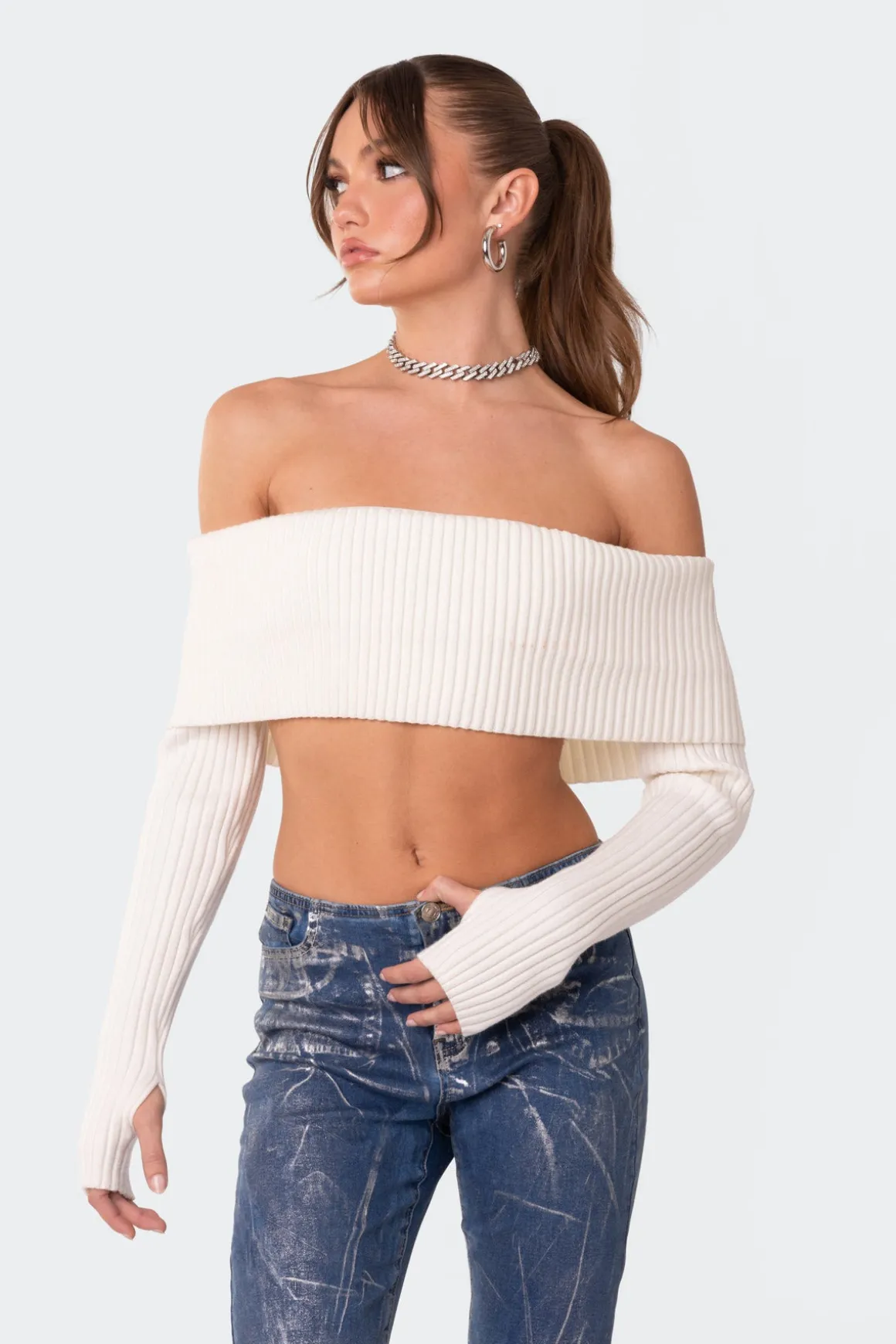 Astrea Fold Over Cropped Sweater