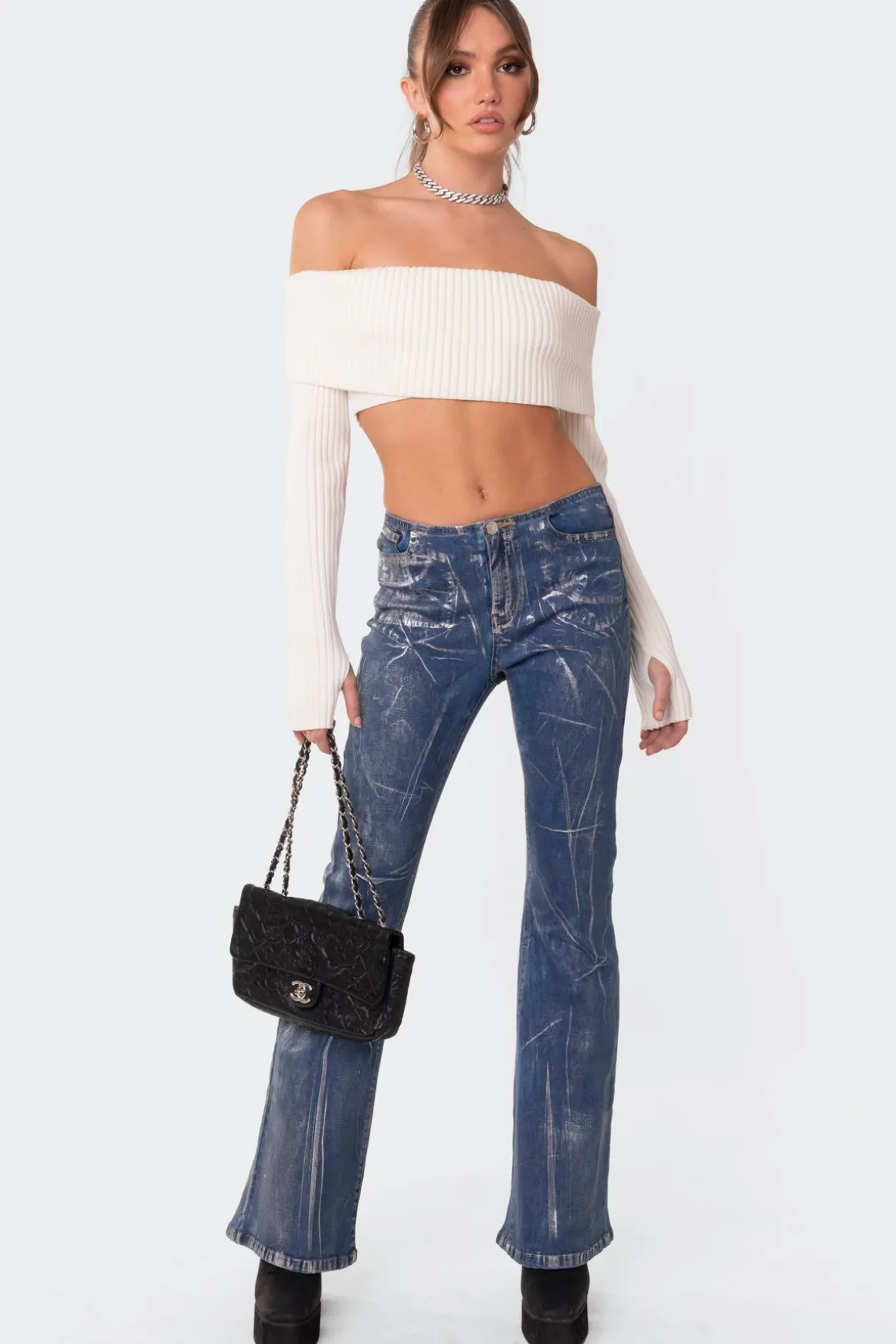 Astrea Fold Over Cropped Sweater