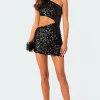 Asymmetric Cut Out Sequin Mini Dress