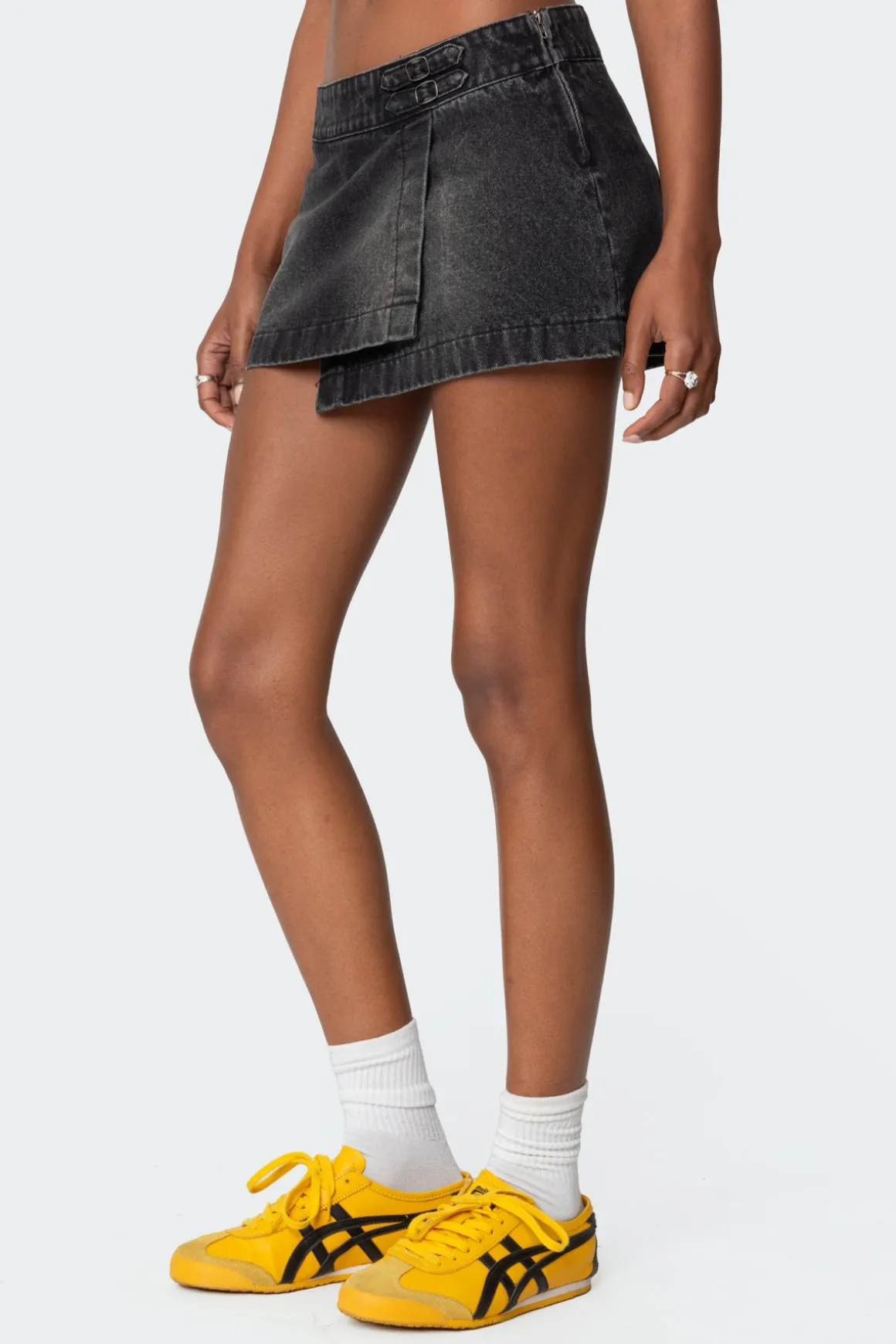 Asymmetric Denim Wrap Skort