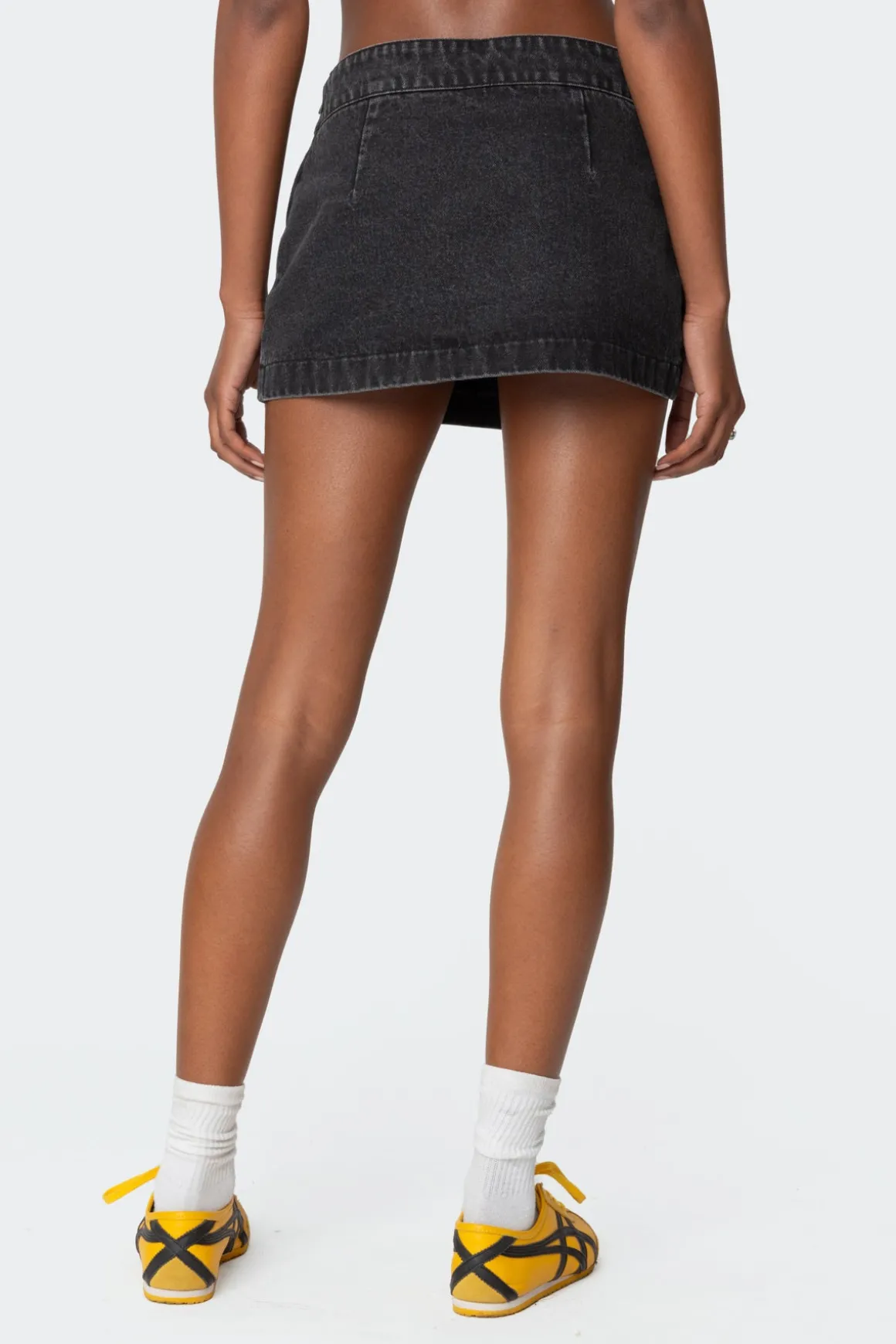 Asymmetric Denim Wrap Skort