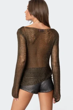 Asymmetric Open Knit Top