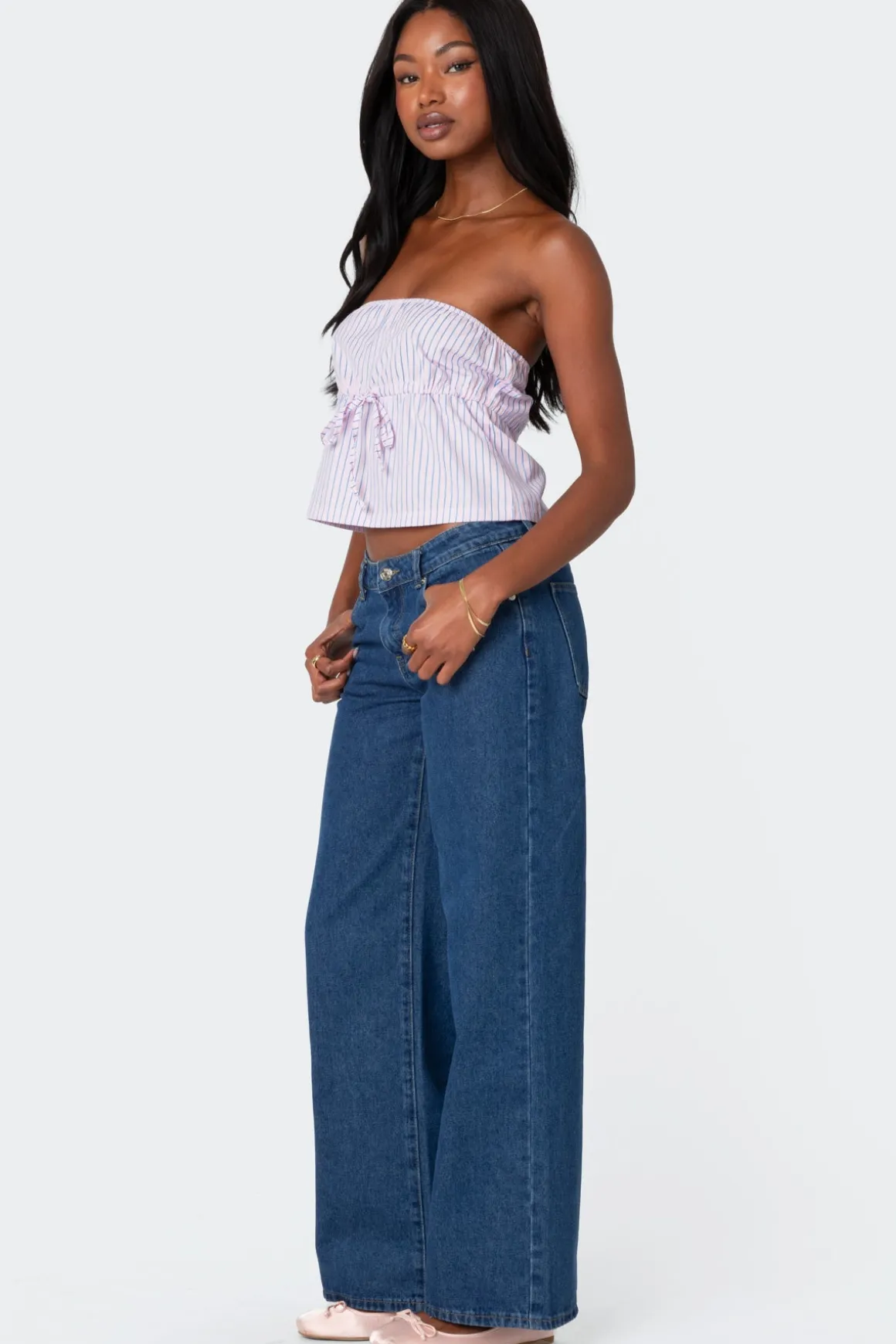 Augusta Pinstripe Strapless Top