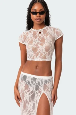 Aura Open Back Sheer Lace Crop Top