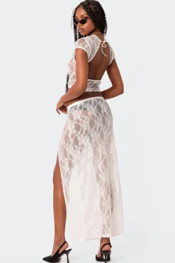 Aura Open Back Sheer Lace Crop Top