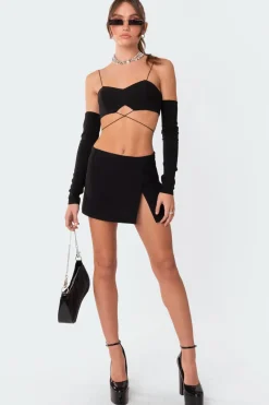 Beatrix separate sleeves crossed crop top