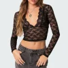 Beck Plunge Neck Sheer Lace Top