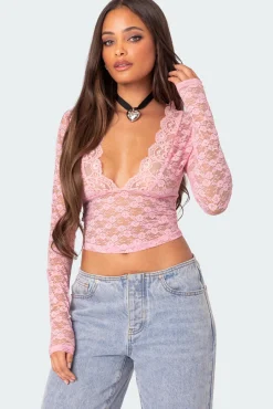 Beck Plunge Neck Sheer Lace Top