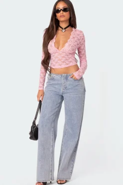 Beck Plunge Neck Sheer Lace Top