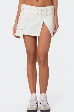 Belted Denim Wrap Mini Skirt