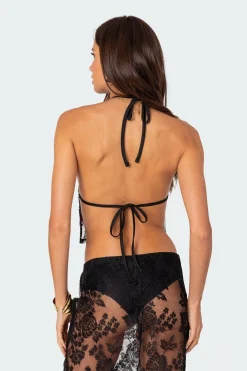 Bess Open Back Sheer Lace Top