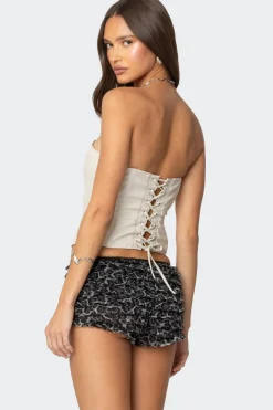 Betty Lace Up Faux Leather Corset