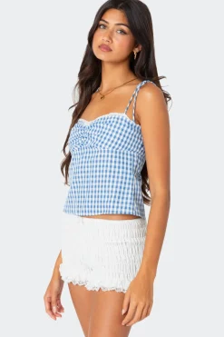 Billie Open Tie Back Gingham Top
