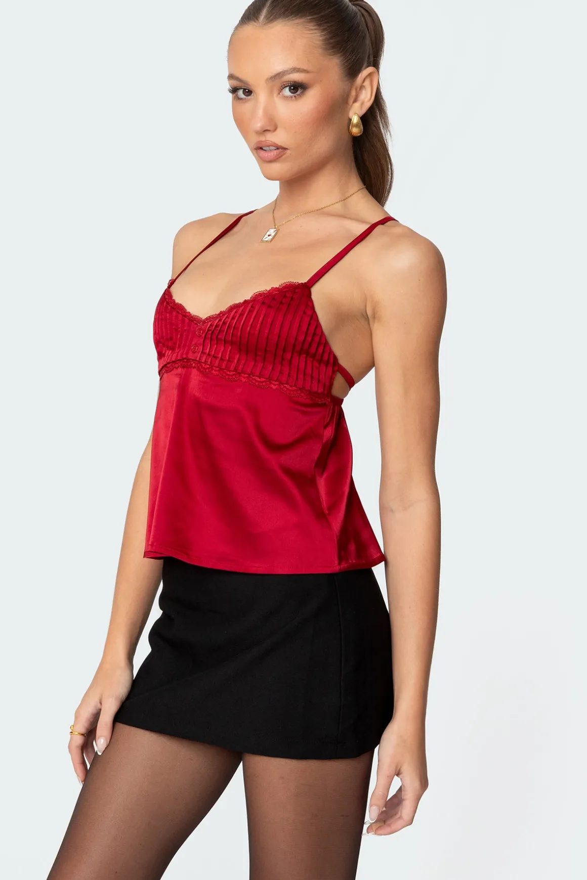 Blanca Satin Lace Trim Tank Top