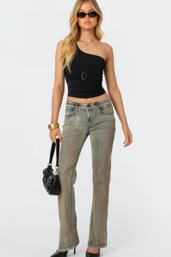 Boot Cut Low Rise Mud Washed Jeans