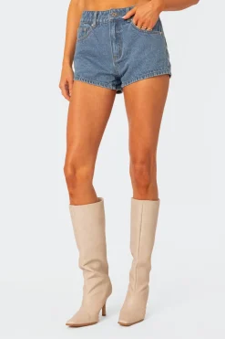 Bow Pocket Washed Denim Shorts