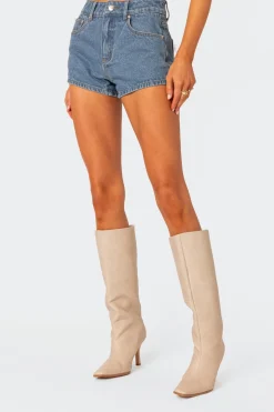 Bow Pocket Washed Denim Shorts