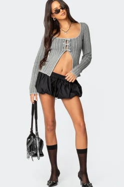 Bowtie Split Front Knit Top
