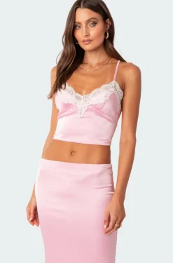 Brandi Lace Trim Satin Tank Top