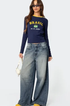 Brasil Embroidered Long Sleeve T Shirt