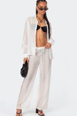 Breezy Oversized Sheer Button Up Shirt