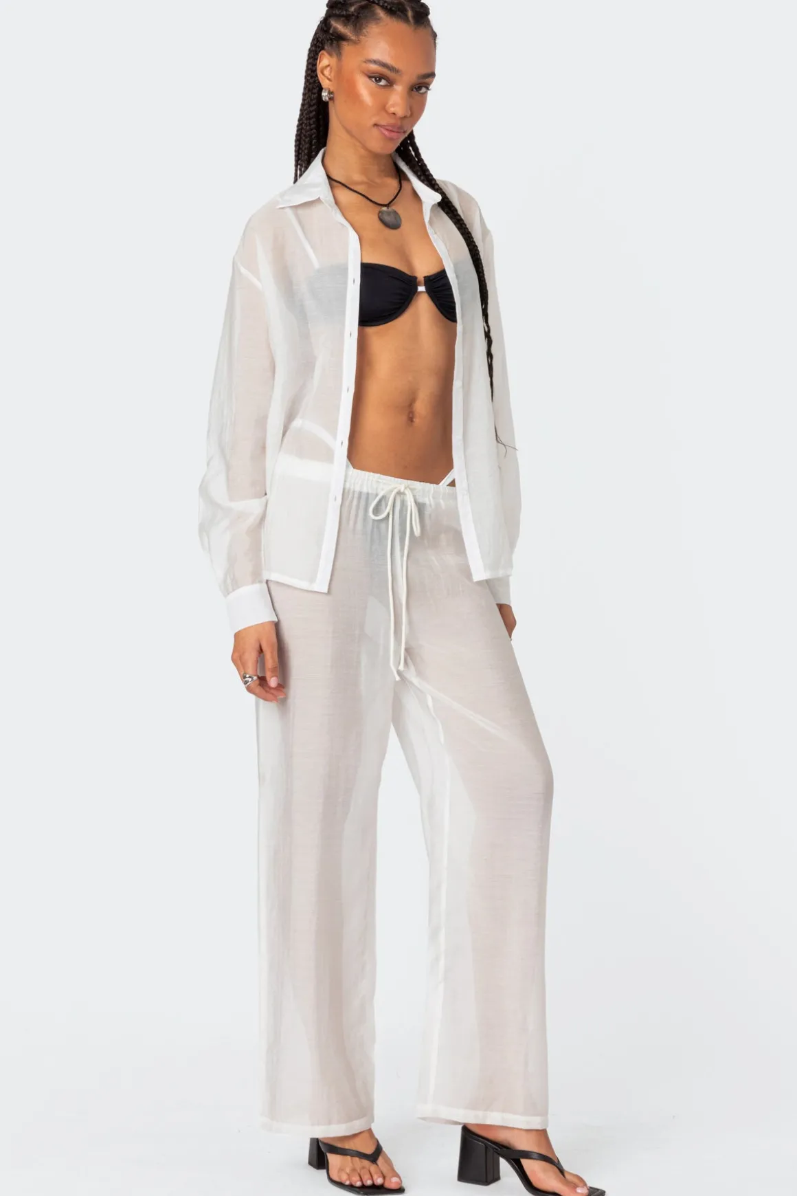 Breezy Oversized Sheer Button Up Shirt