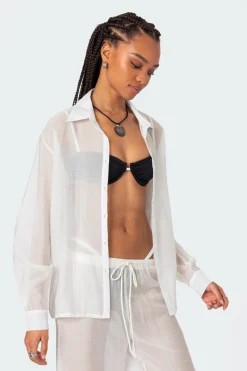 Breezy Oversized Sheer Button Up Shirt