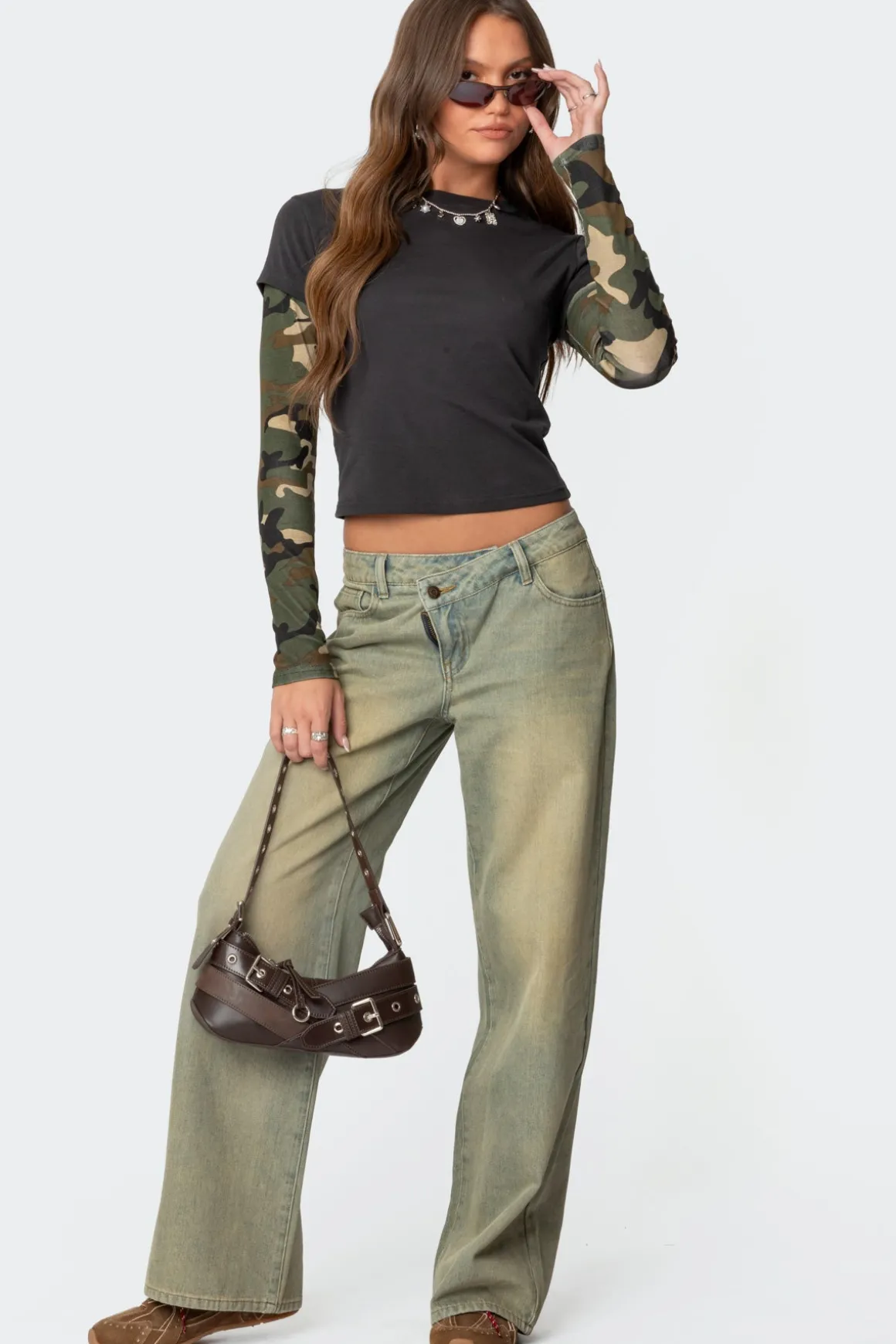 Camo Layered Long Sleeve T Shirt